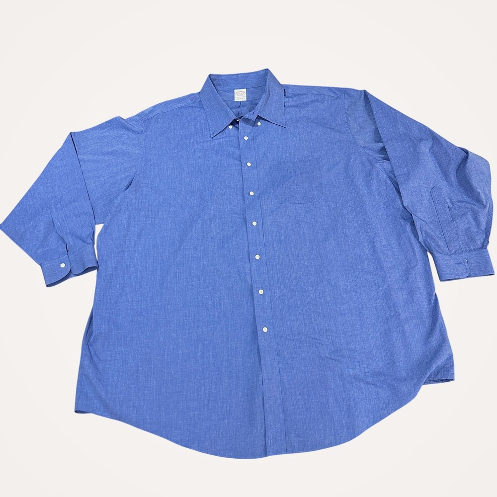 Brooks Brothers Mens 20 36 Big & Tall Blue Cotton Traditional Fit Dress Shirt - Picture 2 of 6